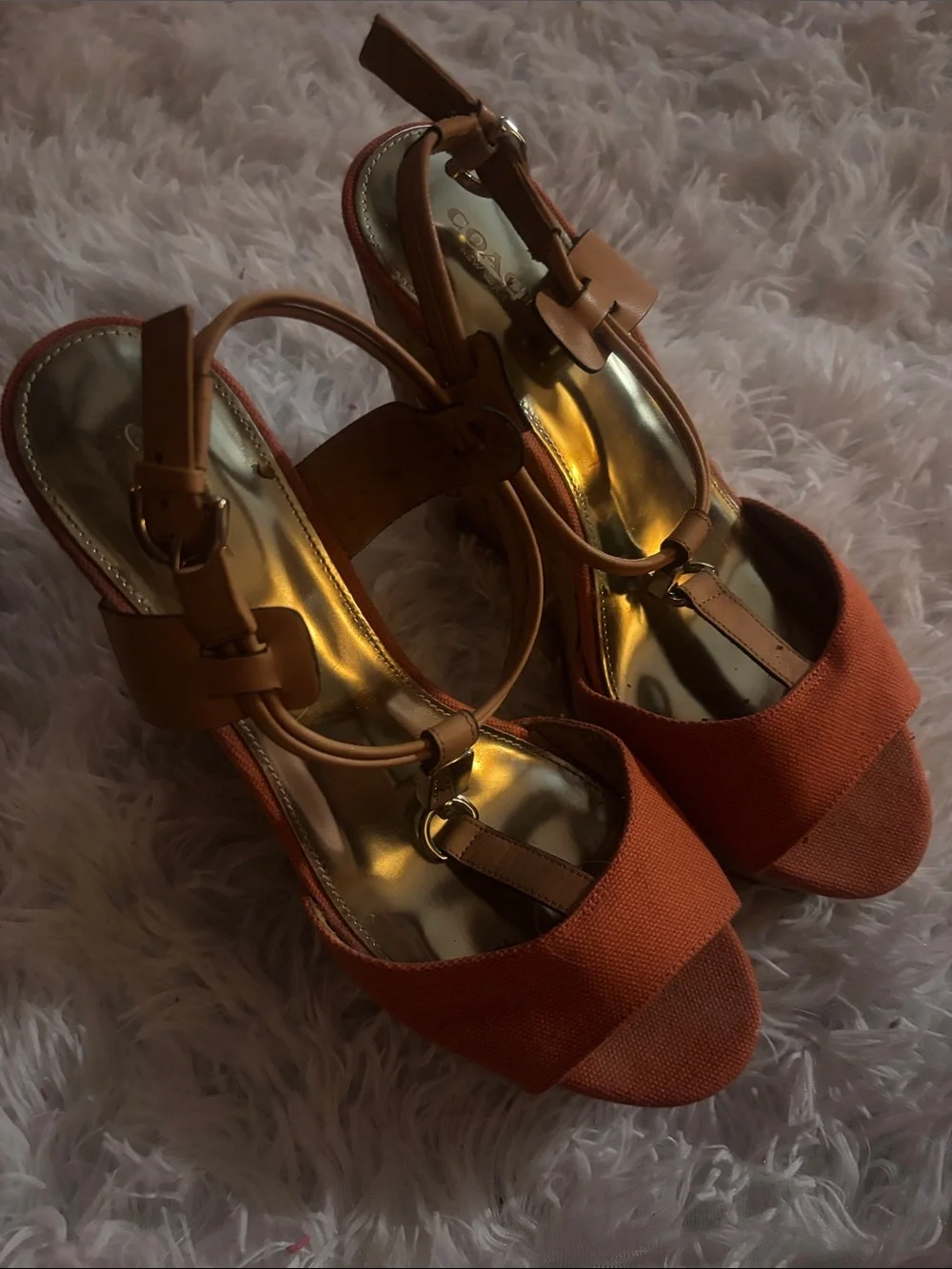 COACH Wedge Sandals in Orange with Cork Platform